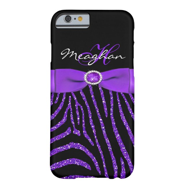 Monogram Purple, Black Glitter Zebra iPhone 6 case (Back)