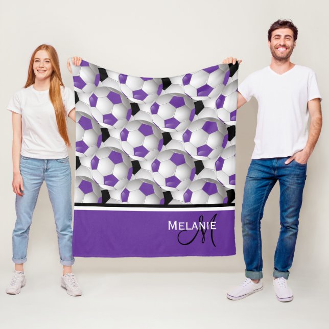 Monogram Purple Black Soccer Ball 50 x 60 Fleece Blanket (In Situ)