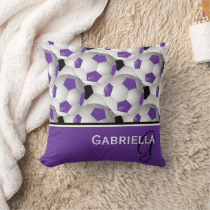 Monogram Purple Black Soccer Ball Pattern Cushion