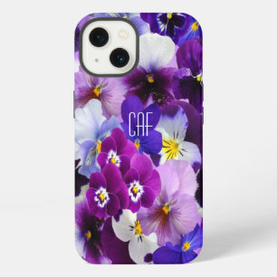 Monogram Purple Blue White Pansy Floral iPhone 13 Case