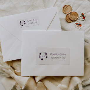 Monogram Purple Blush Floral Wreath Return Address Label