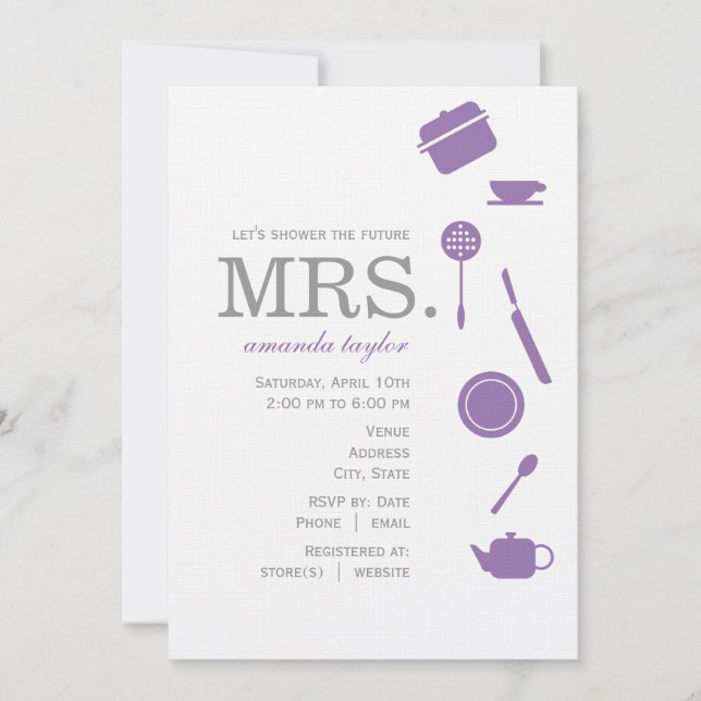Monogram Purple  Bridal Shower Invitations (Front)