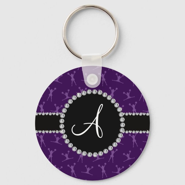 Monogram purple cheerleading black circle key ring (Front)