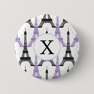 Monogram Purple Chic Eiffel Tower Pattern 6 Cm Round Badge