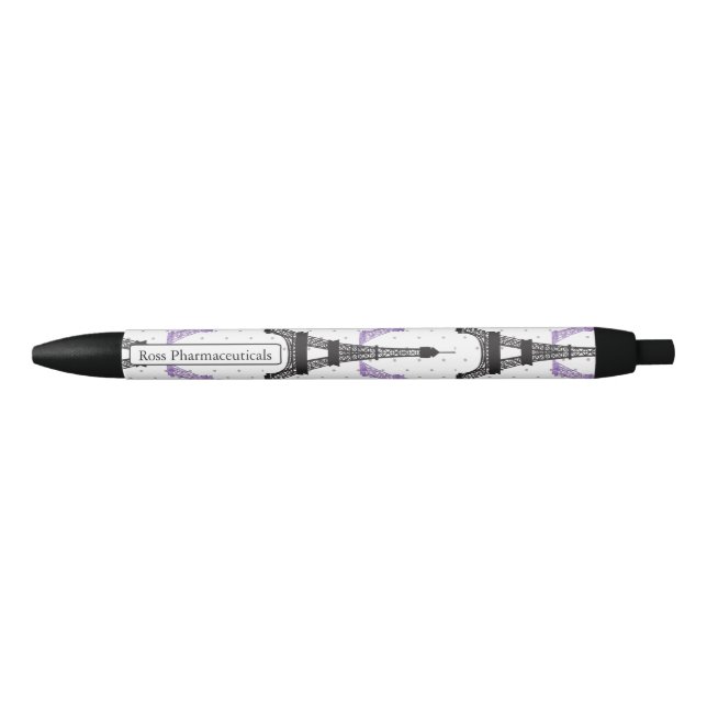 Monogram Purple Chic Eiffel Tower Pattern Black Ink Pen (Front)