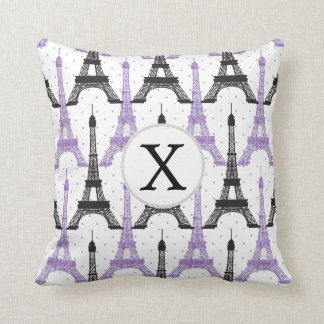Monogram Purple Chic Eiffel Tower Pattern Cushion