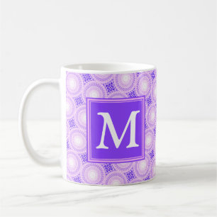 Monogram purple circles pattern coffee mug