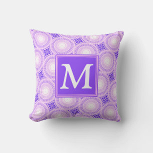 Monogram purple circles pattern cushion