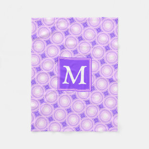 Monogram purple circles pattern fleece blanket