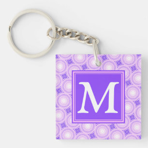 Monogram purple circles pattern key ring