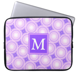 Monogram purple circles pattern laptop sleeve