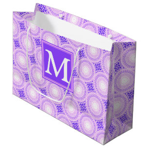 Monogram purple circles pattern large gift bag