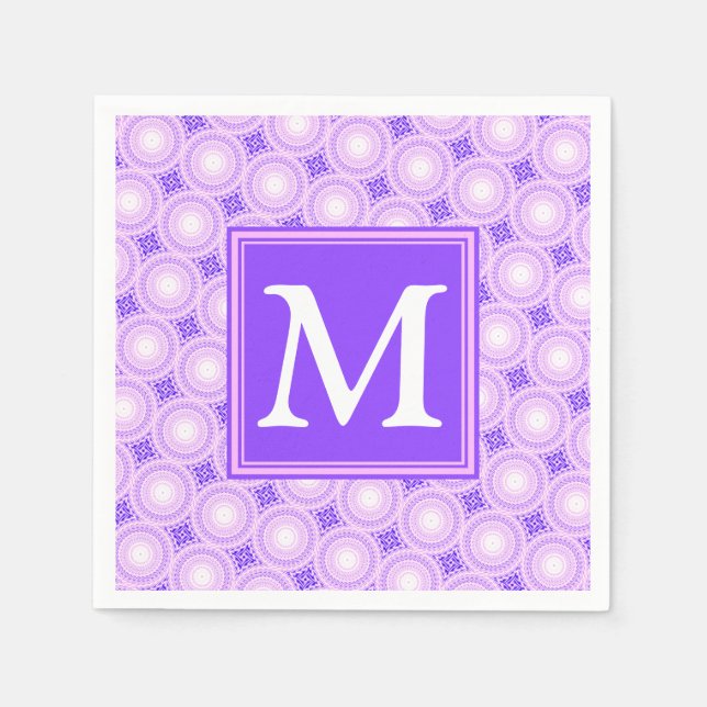 Monogram purple circles pattern napkin (Front)