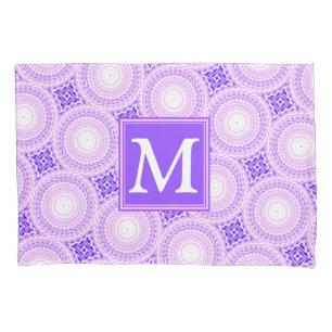 Monogram purple circles pattern pillowcase