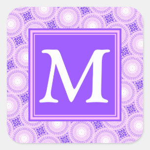 Monogram purple circles pattern square sticker