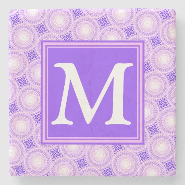 Monogram purple circles pattern stone coaster (Front)