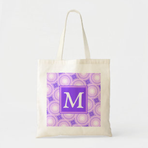 Monogram purple circles pattern tote bag