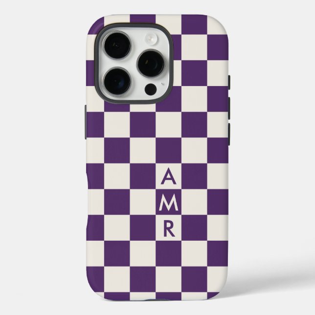 Monogram Purple Cream Chequered Pattern Case-Mate iPhone Case (Back)