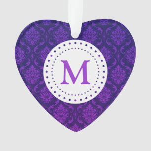 Monogram Purple Damask Ornament