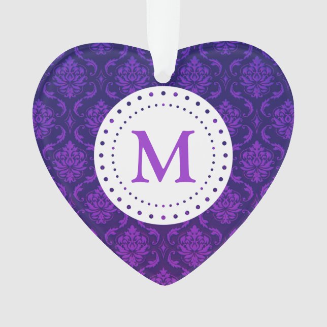 Monogram Purple Damask Ornament (Front)