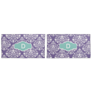 Monogram Purple Damask Pillow Cases