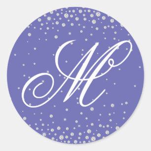 Monogram Purple Diamonds Personalised Classic Round Sticker