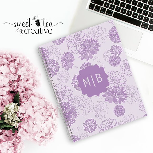 Monogram Purple Elegant Floral Notebook (Creator Uploaded)