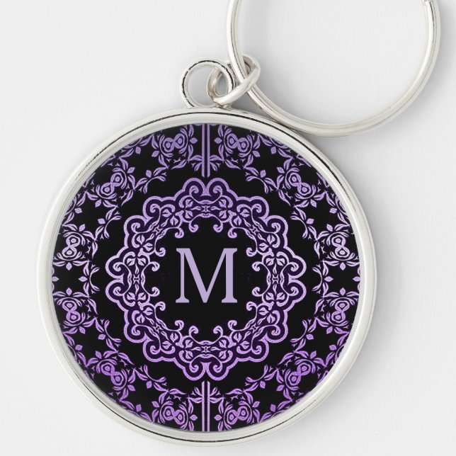 Monogram Purple Filigree Motif Key Chain (Front)