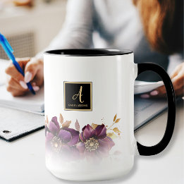 Monogram Purple Floral   Mug