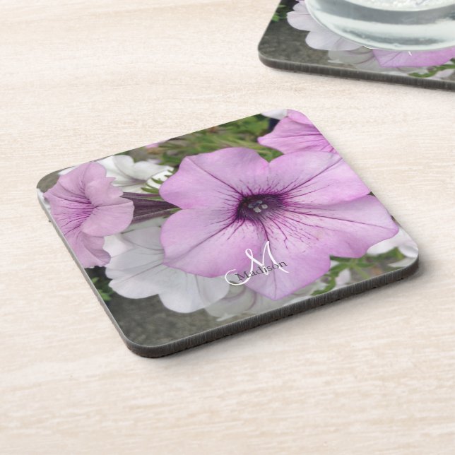 Monogram Purple Floral Photography  Coaster (Left Side)