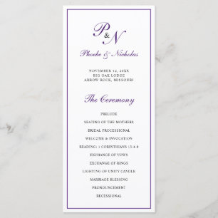Monogram Purple Formal Elegant Wedding Program