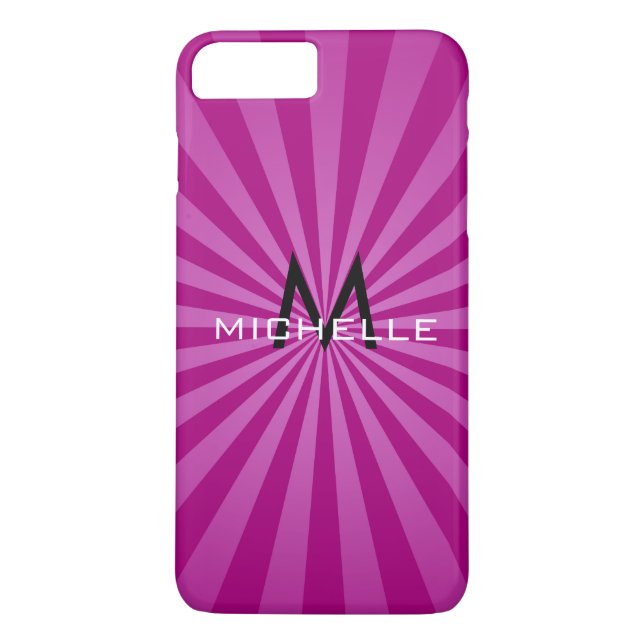 Monogram Purple Funky Sun Rays Retro Stripes Case-Mate iPhone Case (Back)