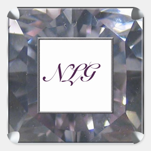 Monogram Purple Gem Square Sticker (Front)