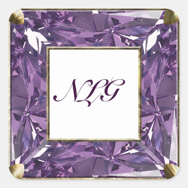 Monogram Purple Gem Square Sticker (Front)