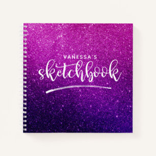 Monogram Purple Glitter Artist Sketchbook Notebook