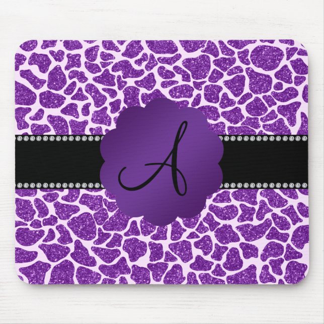 Monogram purple glitter giraffe print mouse pad (Front)