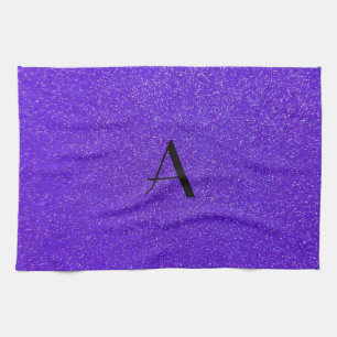 Monogram purple glitter tea towel