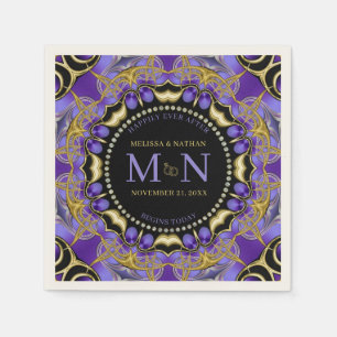 Monogram Purple Gold Diamond Lace Unique Wedding  Napkin