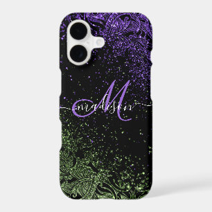 Monogram Purple & Green Glitter