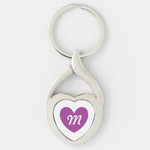 Monogram Purple heart on white Key Ring