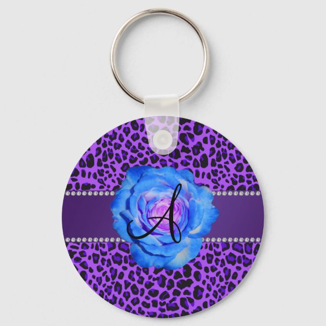 Monogram purple leopard blue rose key ring (Front)