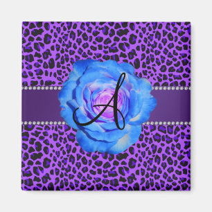 Monogram purple leopard blue rose magnet