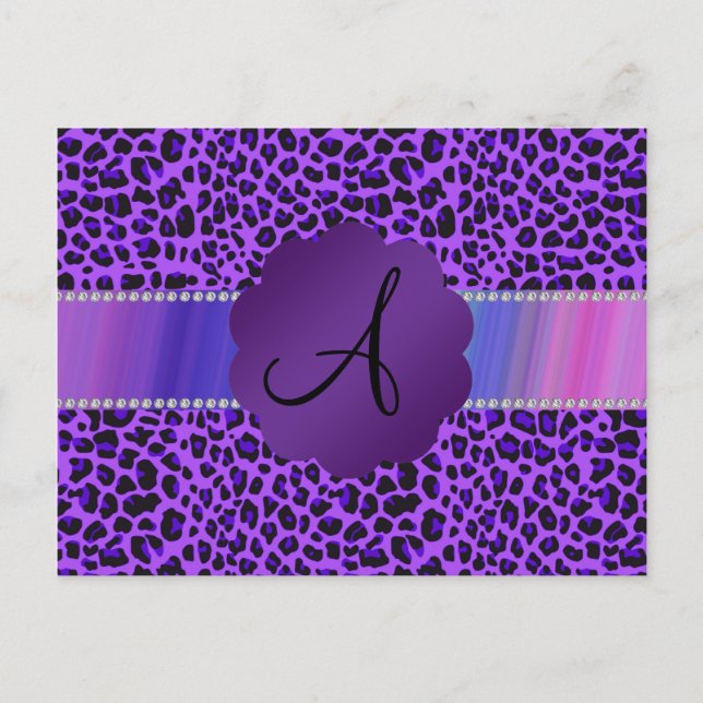 Monogram purple leopard pattern postcard (Front)