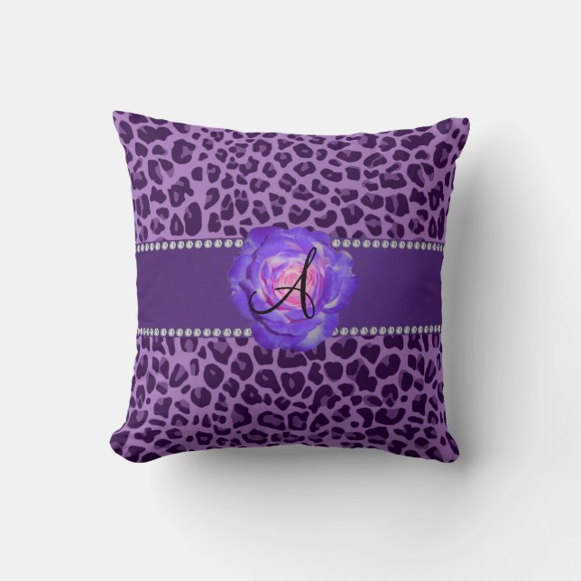 Monogram purple leopard purple rose cushion (Front)