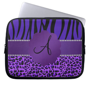 Monogram purple leopard zebra pattern laptop sleeve