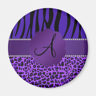 Monogram purple leopard zebra pattern magnet