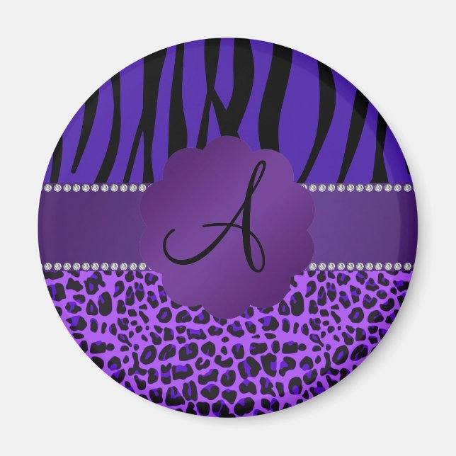Monogram purple leopard zebra pattern magnet (Front)