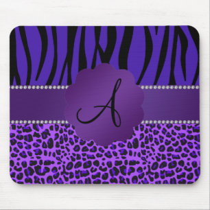 Monogram purple leopard zebra pattern mouse pad