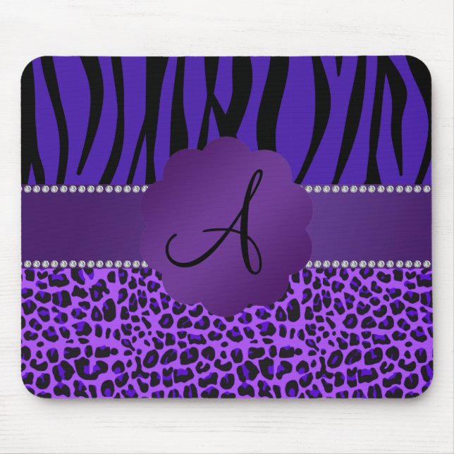 Monogram purple leopard zebra pattern mouse pad (Front)