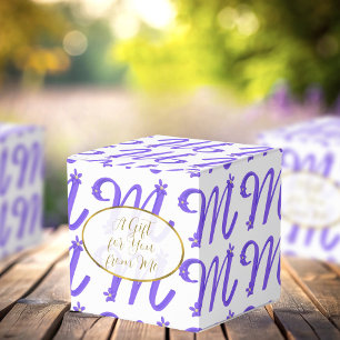 Monogram Purple Letter M Initial White Favour Boxe Box